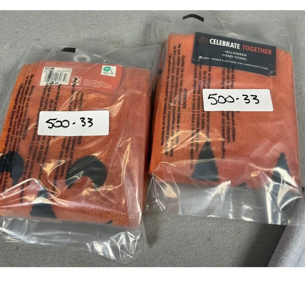 2 Celebrate Together Halloween Pumpkin Face Hand Towels Orange Black 16x25 NWT